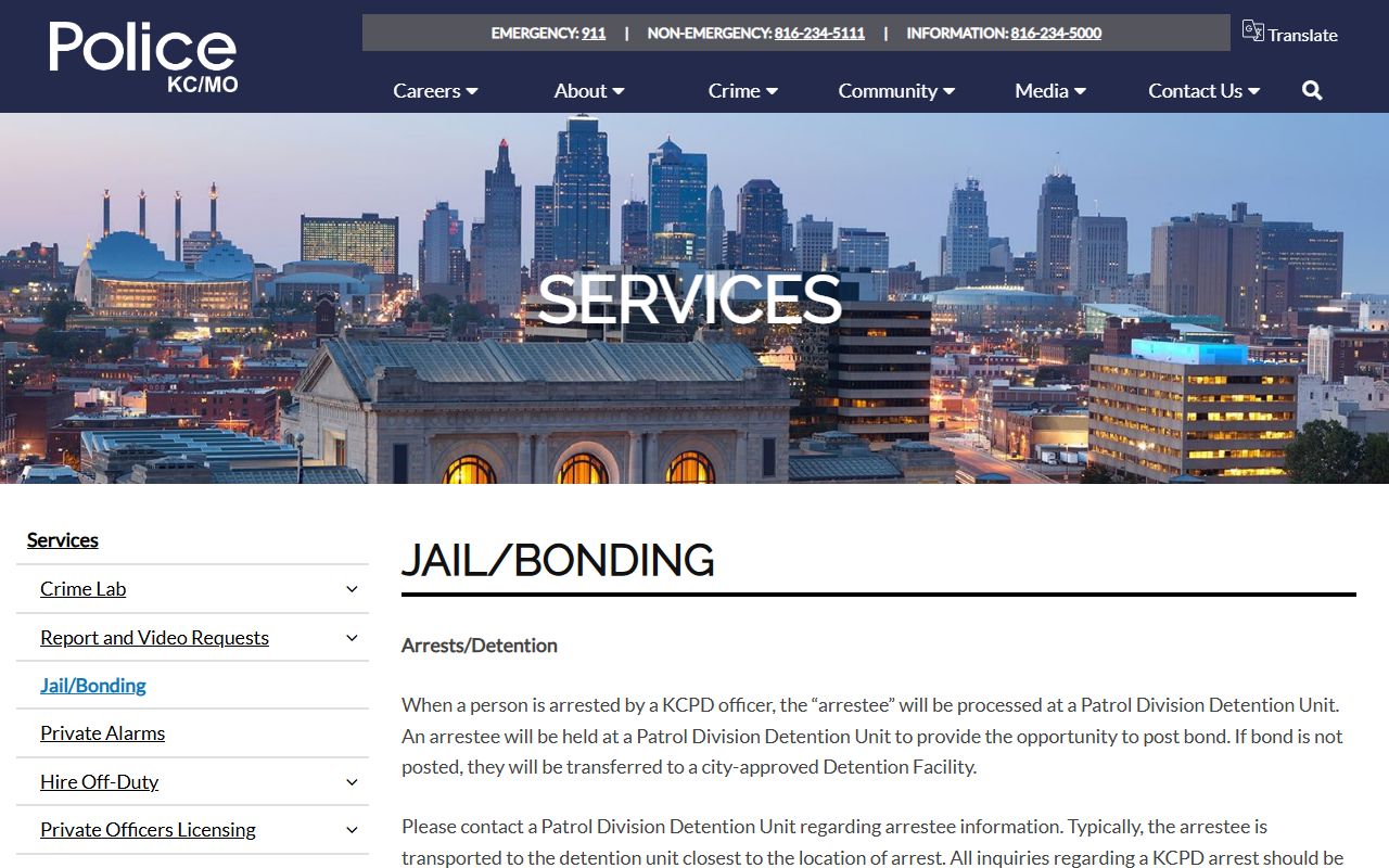 Kansas City Police detention custody lookup and bond information for Jackson County arrests