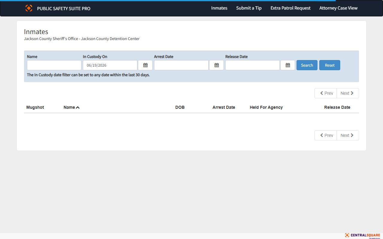 Jackson County Detention Center inmate lookup roster search