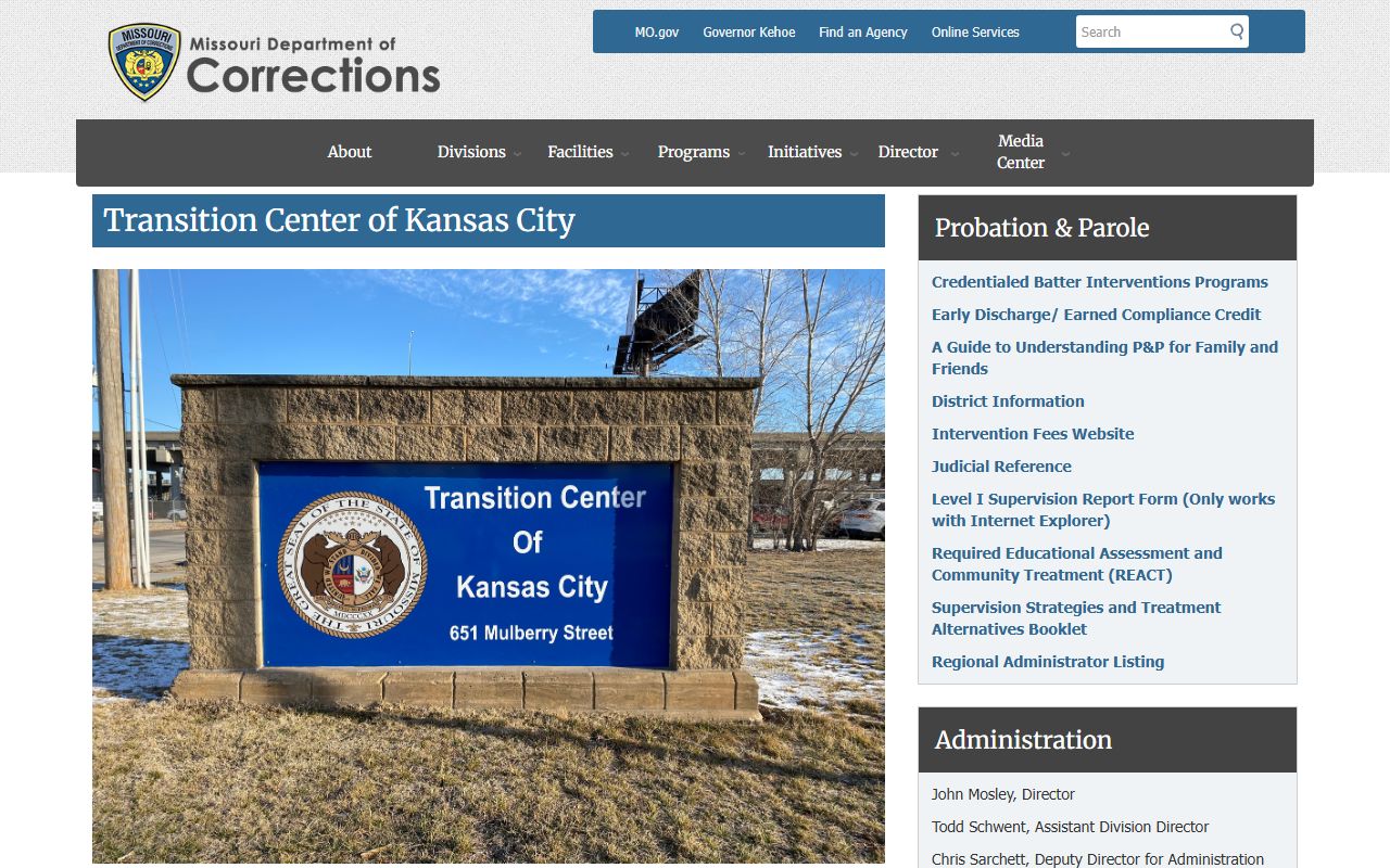 Transition Center of Kansas City MODOC facility page for offender lookup context